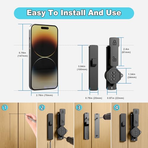 Barn Door Lock,Flip Latch Lock with Combination,90/180 Degree Sliding Door Latch,Cabinet 3-Digit Password Keyless,Gate Latches Bolt for Gate Barn Door Garage Shed Window(Black) (180 degree barn latch)