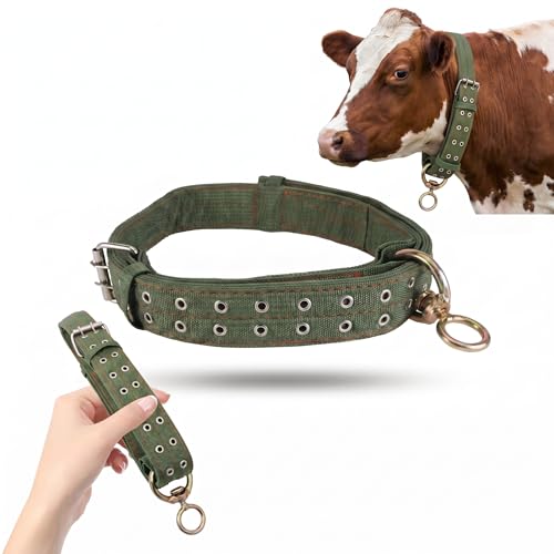DOITOOL Cow Collar Canvas Calf Cattle Neck Collar, Adjustable Nylon Thickened Livestock Traction Neck Strap with 2 Rows Metal Buckle for Farm Goat Horse Goat Sheep Camel, Green