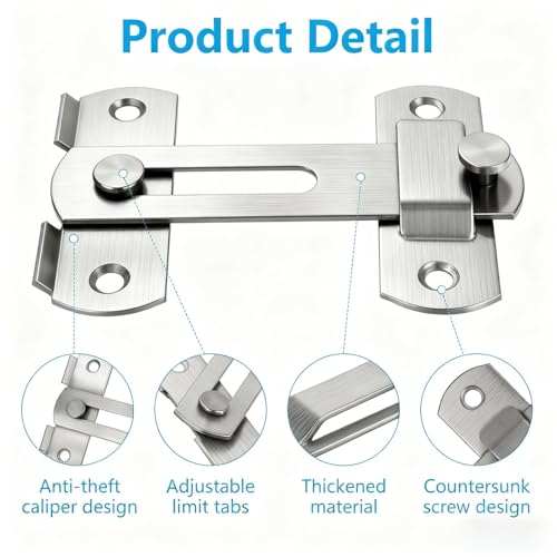 2 Pack Premium Barn Door Lock, 4-Inch Sliding Door Latch, Silver | Rust & Scratch-Resistant, Easy Installation, Heavy Duty Hardware, Fits Barn, Bathroom, Garage, Cabinet Doors And More - color: Silver