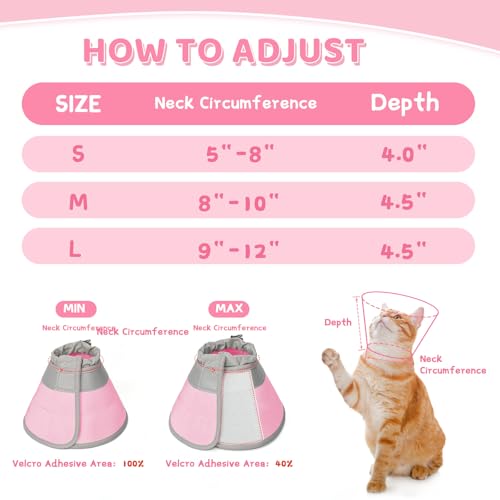 Cat Cone Collar Soft to Stop Licking, Adjustable, Foldable Lightweight Kitten Cones After Surgery Recovery for Cats & Kittens, Cat Cone Alternative, Easy Eating (Solid Pink, M) - color: Solid Pink, size: M