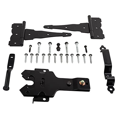 National Hardware Deluxe Latches Decorative T-Hinges Gate Kit, Steel, Black | Includes 2 Hinges, Latch, Strike and Pull for Wood, Vinyl and Metal Fence Gates; Mounting Screws Included - size: Pack of 1