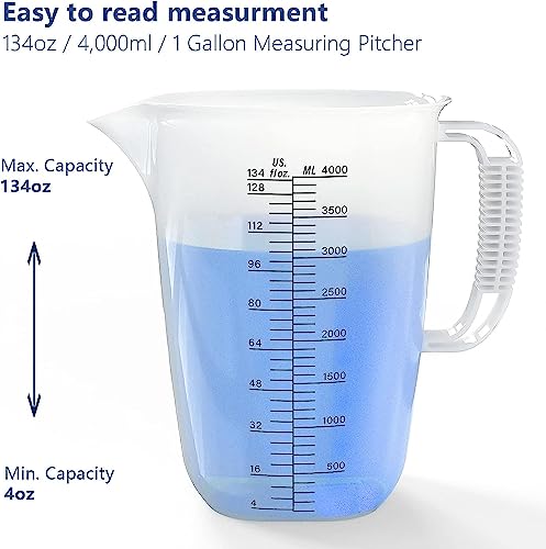 WhiteRhino 1 Gallon 134oz Measure Pitcher,US Conversion Chart, Extra Large Plastic Measuring Cup-Strong Food Grade, Graduated Mixing Pitcher for Lawn, Pool Chemicals,Home Hobbies,Motor Oil and Fluids - color: 1 Gallon / 134oz - Style 2
