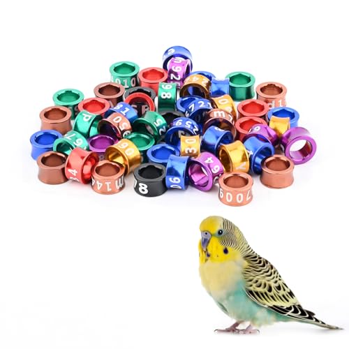Bird Leg Bands Ring Tags Aluminum Alloy Closed Ring Bird Identification Leg Rings for Hibiscus Birds,Parrots,Peonies,etc.Mixed Colors 50 Per Pack(ID4.0MM) - size: ID4.0MM