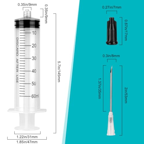 3 Pack 60ml Syringe with Needle 16G 1.5” and Cap, Luer Lock Syringes with Cap for Fluid Suction Injector, Drawing Oil, Fluid, Water, Lab - style: 60 ml