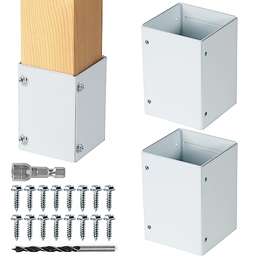 Stainless Steel Adjustable (Range 3.3"-6") Post Protector, Protects Wooden Mailboxes and Fences from Lawnmower and rain Damage (White, 2 Set) - color: White, size: 2 set