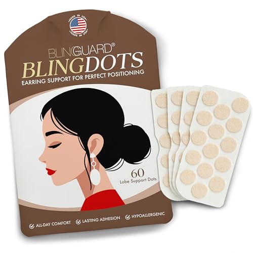 BlingDots Earring Backs for Droopy Ears – Memory Foam Earlobe Support Patches for Earrings and Heavy Earring Support Backs – Pierced Lobe Stabilizer & Relief Patches – Travel-Ready – Made in USA – 60 Dots