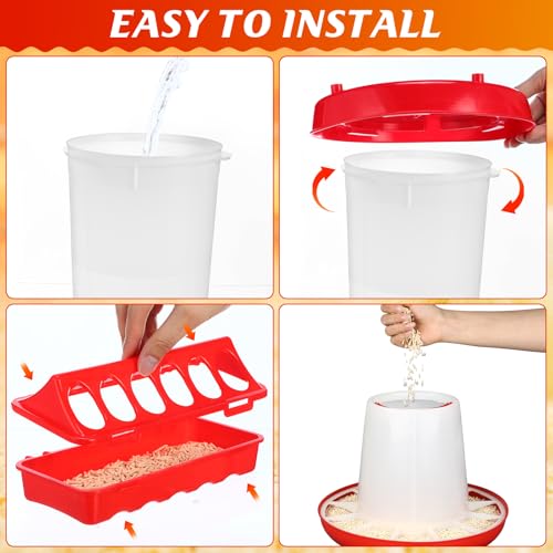 4 Pack 6l Heated Chicken Feeder and Waterer Kit Poultry Waterer Fountain with Leg Support for Chicks Coop Feeding Farm Supplies Birds Duck