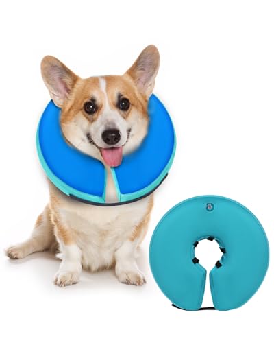 MIDOG Inflatable Dog Cone, Donut Recovery Collar After Surgery, Small | Soft inflatable donut e-collar; stops licking after surgery; pet eats & sees normally; neck 9-11 in (S); not for chewers - color: GreenBlue, size: Small (Neck:9"-10")