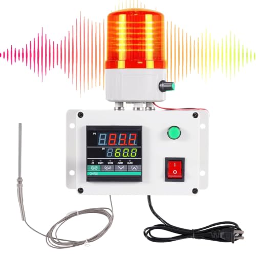 JIAWANSHUN High Precision Industrial Temperature Alarm, -326.2°F-1202°F ±0.18°F, Dual Limit Alarm with Self-Calibration, Audio Visual Alert for Hatchery, Greenhouse, Farm & Fish Pond