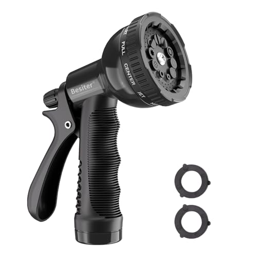 Besiter Garden Hose Nozzle Sprayer: 10 Watering Patterns Spray Nozzles Heavy Duty Hose Head Hose Attachment - color: Black