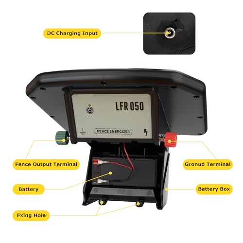 Solar Electric Fence Charger - 0.65 Joules 35 Mile Range Portable Solar Powered Electric Fence Charger, Integrated Machine for Livestock and Garden Protection - size: LFR050