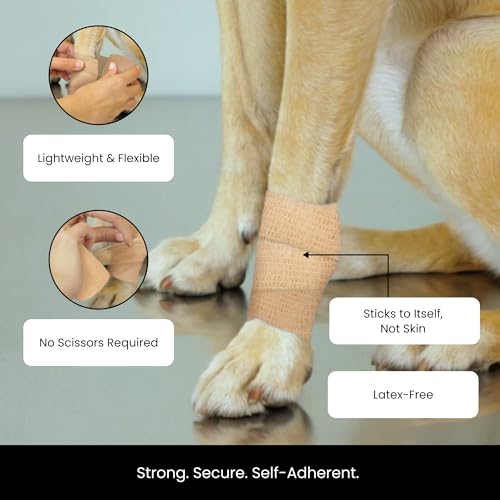 Juvale Cohesive Bandage Vet Wrap Rolls - Sprain & Strain Support Elastic Bandage & Vet Wrap for Dogs & Horses - Self-Adherent Dog Wound Care Tape - First Aid & Sports Tape - 12 Count, 4 in x 5 yd - size: 4 Inch x 5 Yards (12 Count)