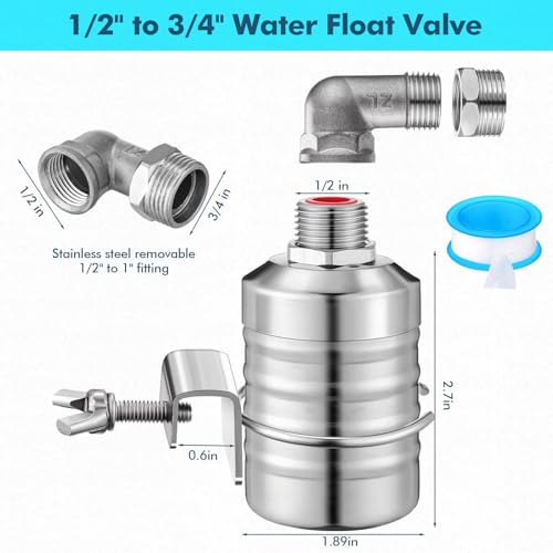MorningRo 6 Pack Water Float Valve 1/2" to 3/4'' Auto Shut off Water Tank Float Valve 304 Stainless Steel Fully Automatic Level Control for Pool, Livestock Troughs (Classic Style) - style: Classic Style