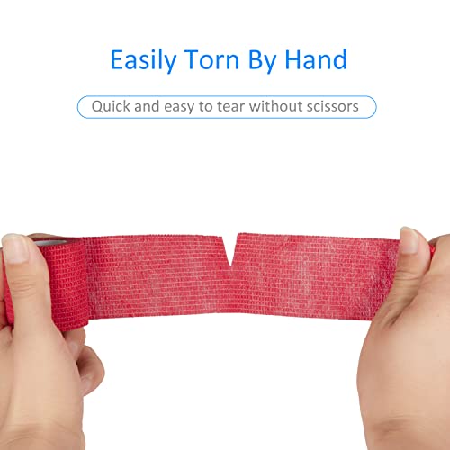 12Pcs 2”x 5 Yards Self Adhesive Bandage Wrap Elastic Bandage Wrap Self Adherent Cohesive Wrap Bandages for Wrist Ankle Vet Tape for Dogs Athletic Swelling Sprains Tape Grip Cover (Red) | Self Adherent Cohesive Wrap Bandages for Wrist Ankle Vet Tape for Do
