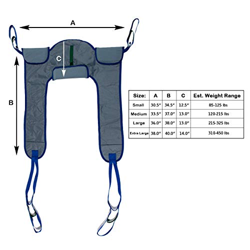 Patient Aid Toileting Sling for Hoyer Patient Lifts, Padded Hoyer Sling | 215-325 lb Capacity | Full-Body Hoist & Lower Back Support | With Lifting Straps For Toileting & Transfers - size: Large