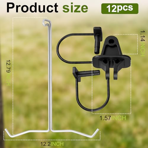 Pangda 12 Pcs 12 Inch Offset Electric Fence Wire Insulators Black Post Pinlock Insulator Post Clips for Tape Rope Electric Wire Animal Agricultural Farm Garden