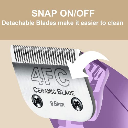 4FC Grooming Ceramic Pet Clipper Blades Compatible with Andis & Oster A5 | Cut Length 3/8"(9.5mm),Compatible with Wahl KM10 Series Clippers - color: Silver, size: 4FC 9.5mm