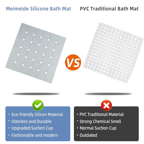 Shower Mat Non Slip 21"x21" Silicone Foldable Bath Mat with Suction Cups & Drain Holes, Odorless, Eco-Friendly & Durable, Machine Washable Shower Stall Mat for Adults, Seniors Grey - color: Grey