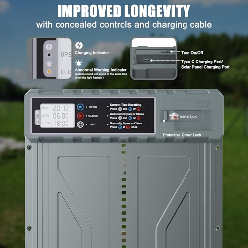 Automatic Chicken Coop Door Solar Powered, 4 Modes Blue Chicken Door | Automatic ，Solar Powered ，Timer, Remote Control, Anti-Pitch Aluminum Alloy Auto House Door for Chicken, Duck, Poultry - color: Blue