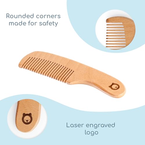 Wooden Hair Brush Set - Premium Baby Comb and Brush - Soft Natural Bristles - Organic Products - Perfect Registry Gift - Cradle Cap Brush for Newborns & Toddlers - color: 3 Pieces set - Oval