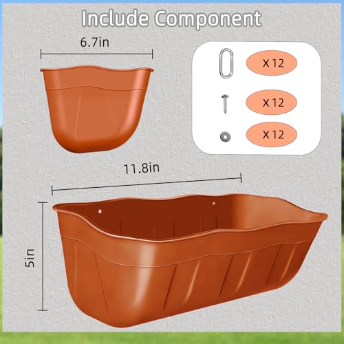Chicken Feeder Waterer,Hanging Goat Feeders,Feed Trough 3.5 Quart 6 Pack,Hanging Fence Feed Trough for Poultry Livestock,Terracotta - color: Terracotta, size: 3.5 Quart (6 Pack)