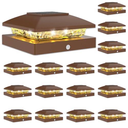 VOLISUN 20 Pack Brown Solar Post Cap Lights Fit 4x4 Fence Deck Post | Waterproof outdoor lighting, warm white glow, fits wooden & vinyl 4x4 posts, solar powered for yard patio fence deck - color: Brown, size: 20 Pack