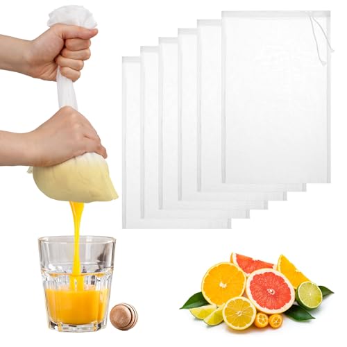 6 Pack Nut Bag Strainer 7.87 × 5.9 Inch Nut Milk Bag Reusable Nylon Mesh Bags 200 Mesh Fine Meshes Drawstring Bags for Straining Fruit Juice Coffee Tea Yogurt Cheese Coffee Almond