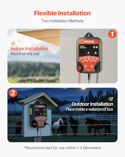 VEVOR Electric Fence Charger, 10kV 2J, AC DC Electric Fence Energizer with LED Indicator, 1.86 Miles Range, Powerful Plug-in Fences Charger, Prevents Wild Animals Intrusion for Livestock Poultry - style: 2J