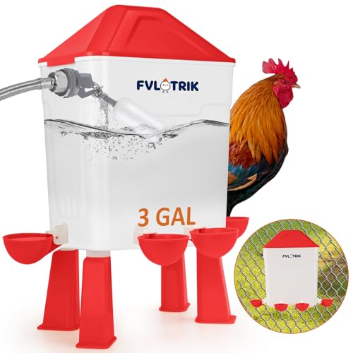 3 Gallon Automatic Chicken Waterer, Hands-Free Hydration | Float-Controlled Chicken Watering System, Stay-Clean Automatic Cups, Fits 3/4'' Faucet & Hose Directly, Standing/Hanging Use