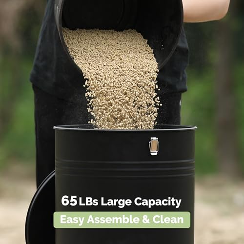 Solution4Patio 65 LB Large Chicken Feeder No-Waste, Portable Gravity Chicken Feeder Automatic, Dispenser, 16 Feeding Ports Poultry Feeder, Hen Coop (Black)