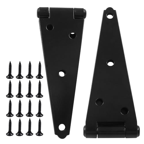 Hordion 2Pcs Strap Hinge Shed Door Hinges, 6 Inch Heavy Duty Gate Hinges | Black Tee Hinge with Screws for Fence Wood Gate Cabinet Door - size: 6 Inch, 2Pcs