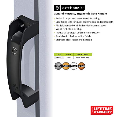 D&D TECHNOLOGIES LL3GH Gate Handle, Reversible for Right or Left Handing, Side-Fixing Legs Provide Easy Alignment & Added Strength, for Any Square Post Gate - color: Black