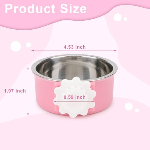 Dog Crate Water Bowl No Spill Removable Hanging Bowls, Pink | Stainless steel + plastic 2-in-1, twist-lock easy install, detachable easy clean, for small dogs/cats/rabbits/guinea pigs - color: Pink