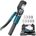 Hydraulic Crimping Tool for 1/8"-3/16" Cable Railing Kits, 10-Ton Crimper | 9 Hardened Dies, One-Hand Use, Hydraulic Crimper for Cable Railing Hardware, Wire & Battery Cable Crimping 12-2/0 AWG DC01 - color: Silver