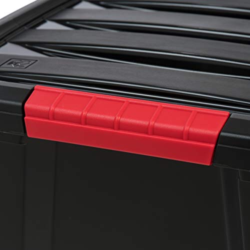 IRIS USA 4-Pack 32 Quart Storage Bins with Lids, Black | Black finish conceals stored items. Great for linens, décor, closet storage, and supplies. Nestable design saves space - size: 32 Qt, style: 4 Pack