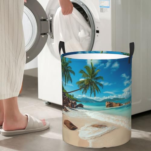 Laundry Basket Seaside Palm Trees Collapsible Large Capacity, 63L Dirty Clothes Basket Durable Lightweight Hamper With Handles Ideal For Clothes,Toys Home Organization15.7 * 19.6in - color: Palm