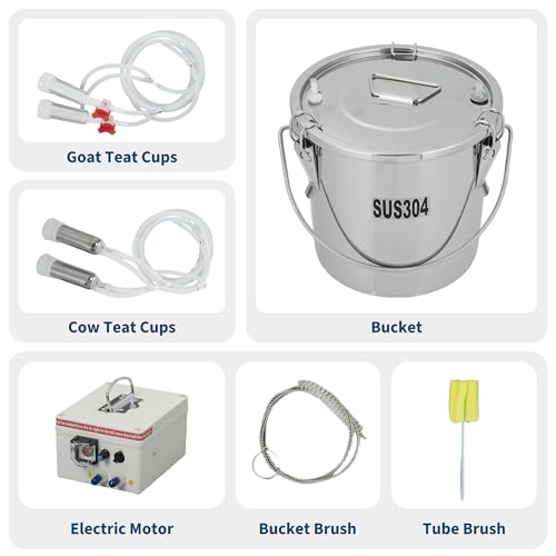 12L Milking Machine, Rechargeable Battery & Adjustable Suction Pulsation Vacuum Electric Milker, Portable Milker with Food-Grade Silicone Cups and Tubes, 4 Teat Cups, 5200 MAh - size: 12L