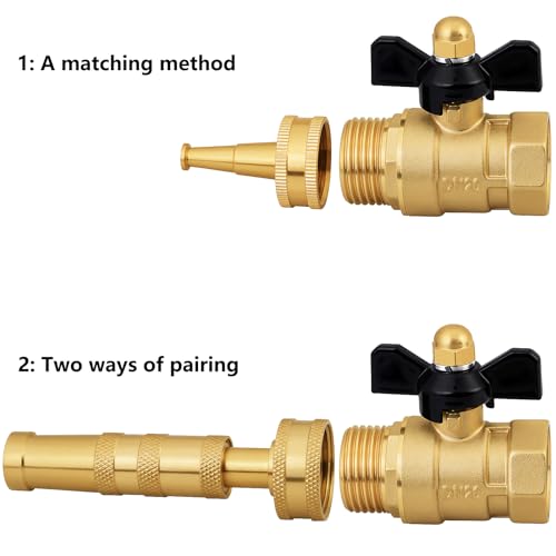 Adjustable High Pressure Garden Hose Nozzle - Brass Nozzle & Ball Valve, Short Handle with Large Flow Diameter, 3/4 GHT Thread for Car Washing, Garden Watering & Cleaning - color: Sprinkler+Nozzle+Valve D