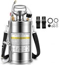 3.5 Gallon Stainless Steel Sprayer, Hand Metal Pump Up Sprayer Reinforced Hose with Pressure Gauge, Safety Valve & Adjustable Nozzle, Garden Weed Sprayers for Lawn, Gardening, Sanitizing - style: 3.5 Gal