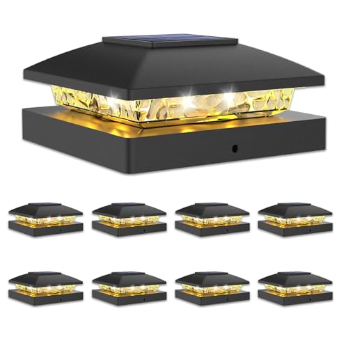 VOLISUN 4x4 Solar Post Cap Lights, 8 Pack Black Waterproof Fence Lights | Waterproof solar lights fit wooden & vinyl 4x4 posts, warm white illumination for garden, patio and porch outdoor decor - color: Black, size: 8 Pack