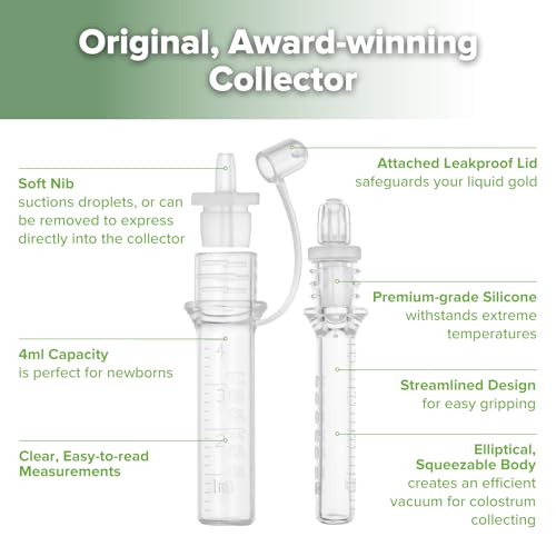 haakaa Colostrum Collector Kit for Newborns, 4ml-12pcs | World-first design, 3-in-1 Collector, Safe food-grade silicone-BPA Free, Ready-to-use pack,Replace disposable syringes - size: 12 Count (Pack of 1)
