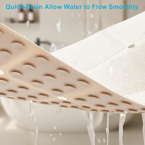Webos Non-Slip Bath Mat for Tub & Shower：Silicone Foldable Bathtub Mat with Strong Suction Cups, Quick Drain Holes, Machine Washable Extra Large Bathroom Mats 35.8" x 17.7", Beige - color: Beige, size: 35.8" x 17.7" (Rectangular)