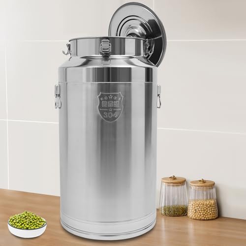 88L/23.3Gal Milk Can, 304 Stainless Steel Airtight Storage Pail with Locking Sealed Lid, Carry Handle, Heavy Duty Food Grade Bucket, Storage Container for Wine, Oil, Beverage, Home, Farm, Kitchen Use - size: 88L/23.3Gal