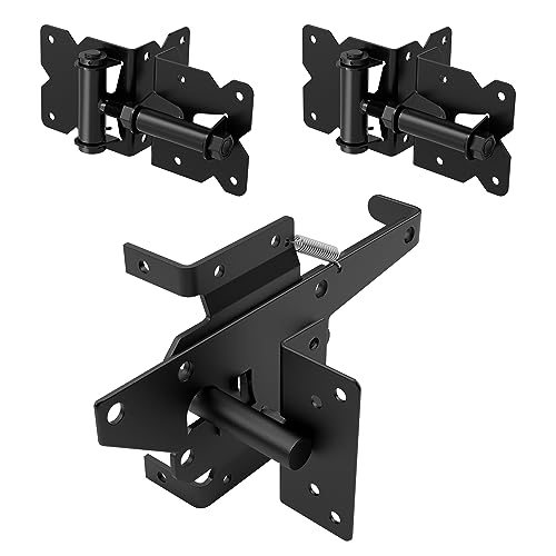 ZEKOO Stainless Steel Vinyl Fence Gate kit, Self Closing Gate Hinge & Latch | Rust Proof, Use for Vinyl Fence Gate and Wood Fences Gate, Heavy Duty 1 Gate Latch 2 Gate Hinges (Black) - color: Black One Set