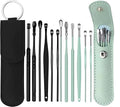 12 Pcs Ear Pick Earwax Removal Kit, Ear Cleaning Tool, Stainless Steel Earwax Removal Tool with Leather Storage Box (Black&Green) - color: Black and Green