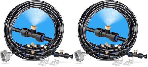 HOMENOTE Misting Cooling System, 26FT (8M) Misting Line + 7 Brass Mist Nozzles + Brass Adapter(3/4") Outdoor Mister for Patio Backyard Garden Greenhouse (Pack of 2) - size: 26FT / 8M (Pack of 2)