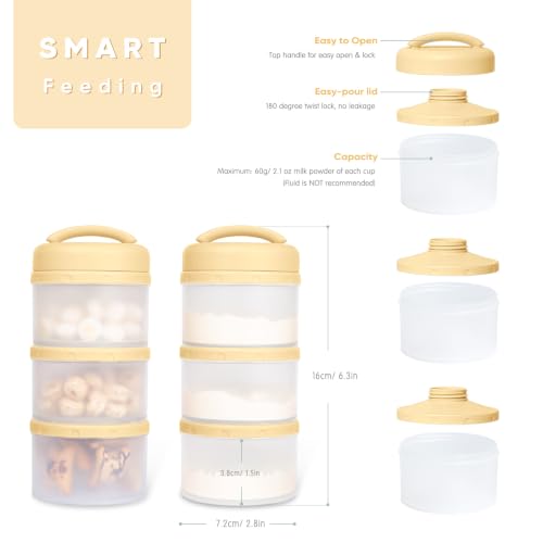 Termichy Stackable Formula Dispenser Portable: Milk Powder Container to go | Separated Compartments Premeasure Storage - Mess-Free Funnel Spout for No-Spill Pouring - for Home or Travel Use - color: Yellow
