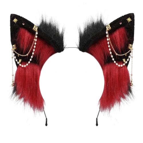 Handmade Wolf Ears Headband Fox Ear Hairband Wolf Cosplay Props - color: Red