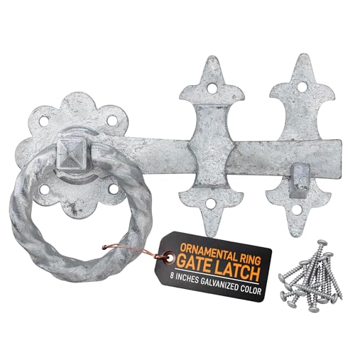GATEMATE® B5612001 Ornamental Ring Gate Latch | 8" (200mm) Galvanized | Durable and Decorative Gate Hardware | Rust-Resistant Finish | Includes Fittings for Easy Installation - color: Galvanised
