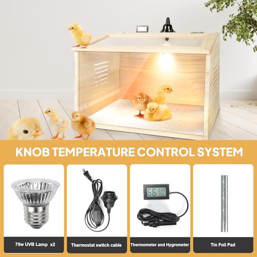Chicken Brooder Box Chick Starter Kit Portable Chicken Coop with UVB Lamp Thermometer Brooder Box for Chicks Ducks Quails Hamsters Lizards and Small Animals